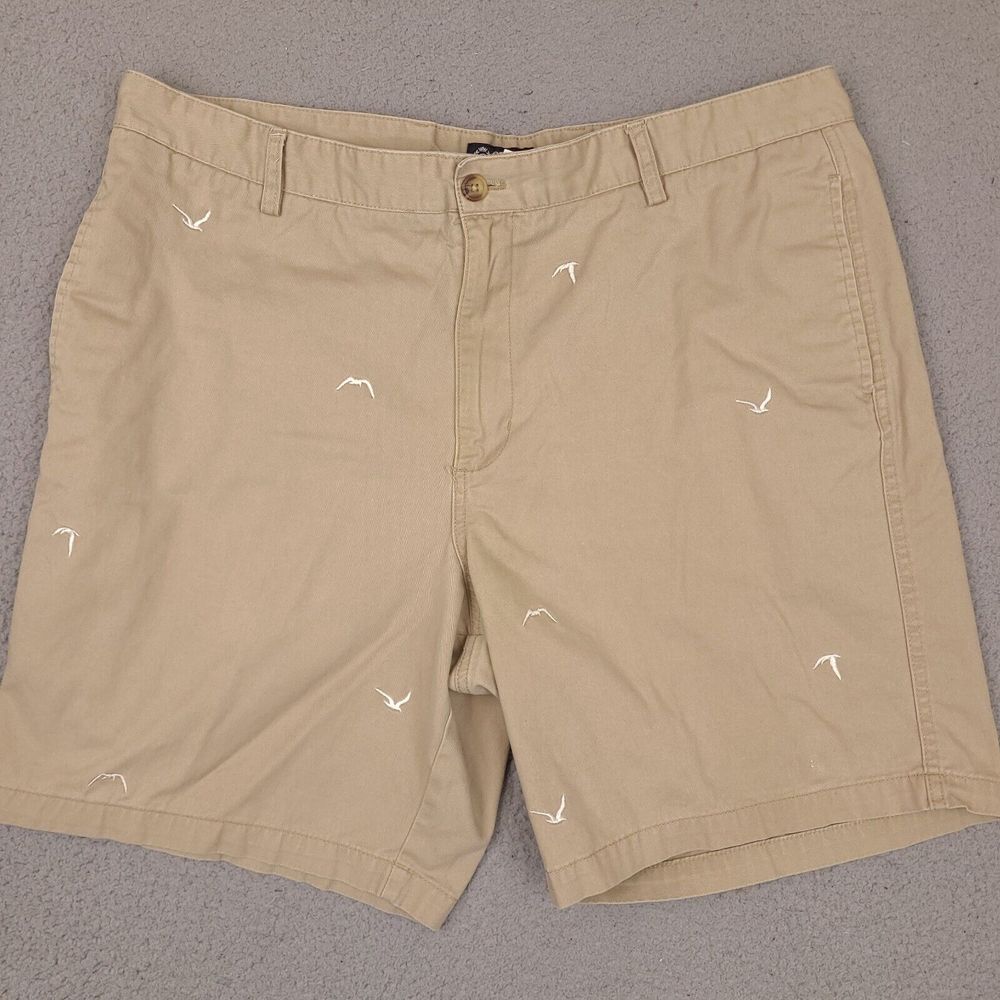 Chaps Shorts Mens 40 Brown Tan Khaki 100% Cotton Golf Golfing Birds Embroidered
